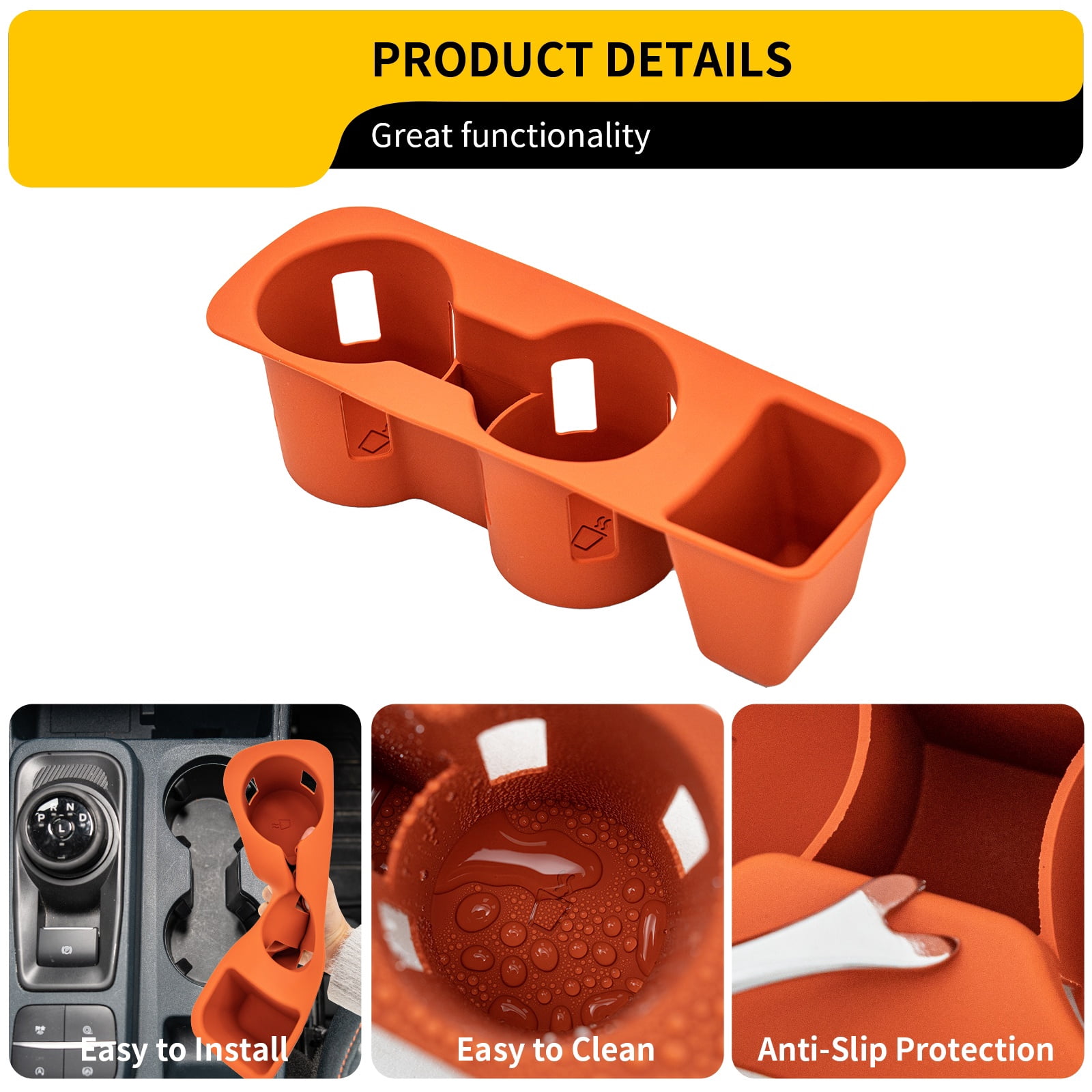 Cup Holder Compatible with 2022-2025 2026 Ford Maverick Cup Holder Silicone Insert Center Console Drink Holder Silicone Orange Bottle Holder Interior Decoration for 2024 Maverick Accessories