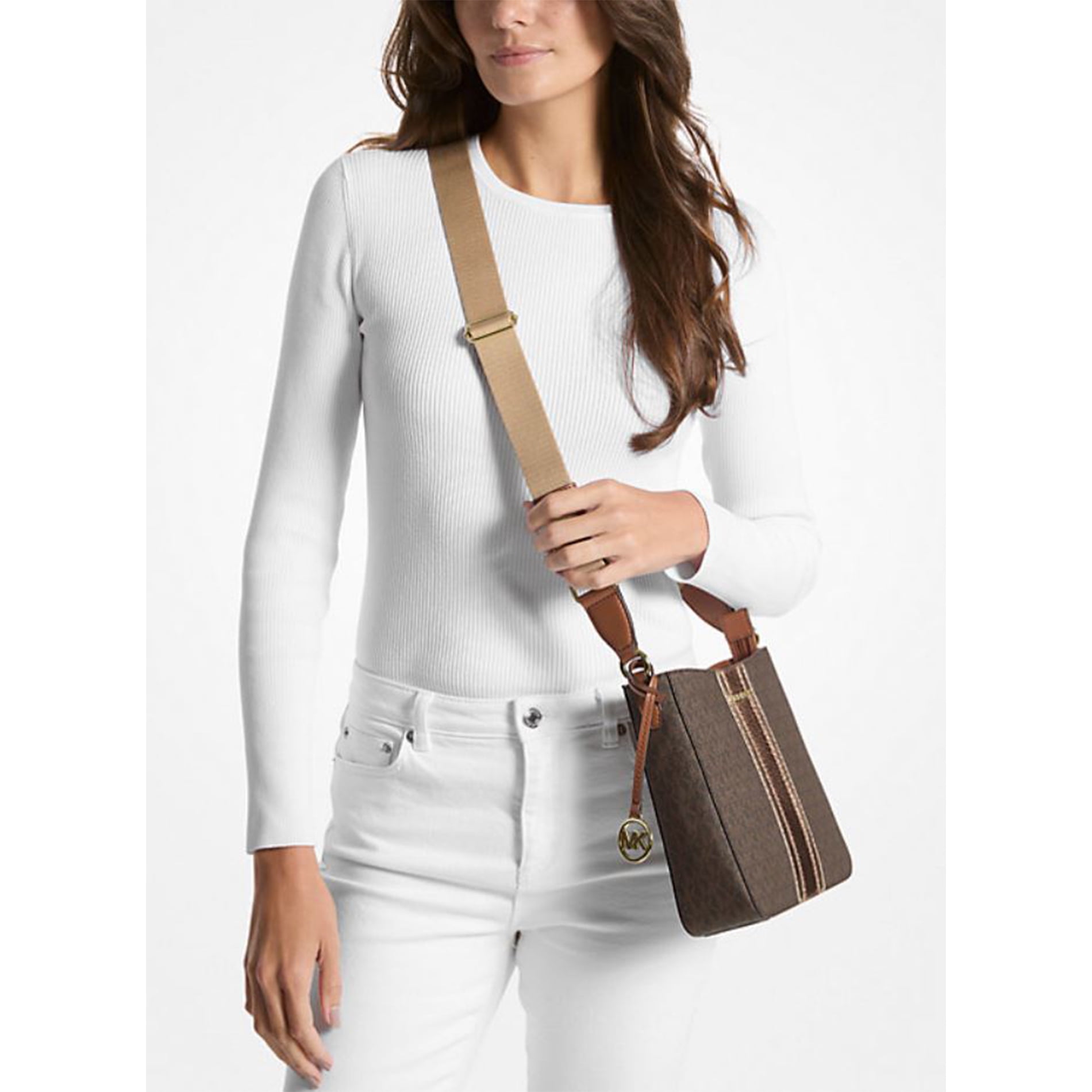 Michael Kors Women's Jet Set Travel Small Signature Logo Top Zip Messenger Crossbody Bag (Brown)