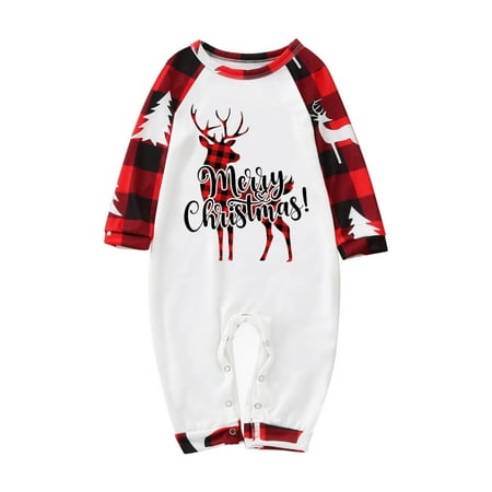 

Family Picture Outfits Merry Christmas Beautiful Prints Romper Clothes Baby Long Sleeve Jumpsuit Holiday Casual Pajamas Set Red 3 Months - 6 Months