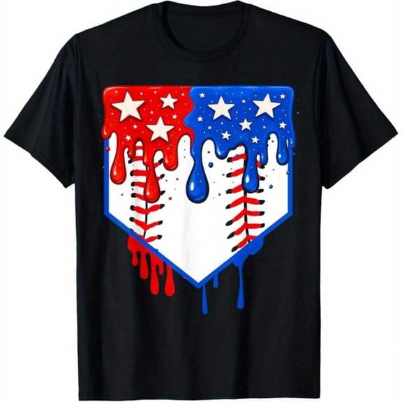Baseball Drip American Flag Home Plate 4th Of July Patriotic T-Shirt, T-Shirt for Kids Youth, 180gsm, 100% Cotton