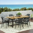 thumbnail image 2 of Strada Wood and Resin Outdoor 7 Piece Dining Set, Black and Sandblasted Teak, 2 of 10