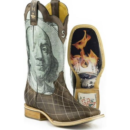 Tin Haul Men's Money To Burn With Hundred Dollar Bill Sole Cowboy Boot Square - 14-020-0007-0273 (Best Western Boots For The Money)