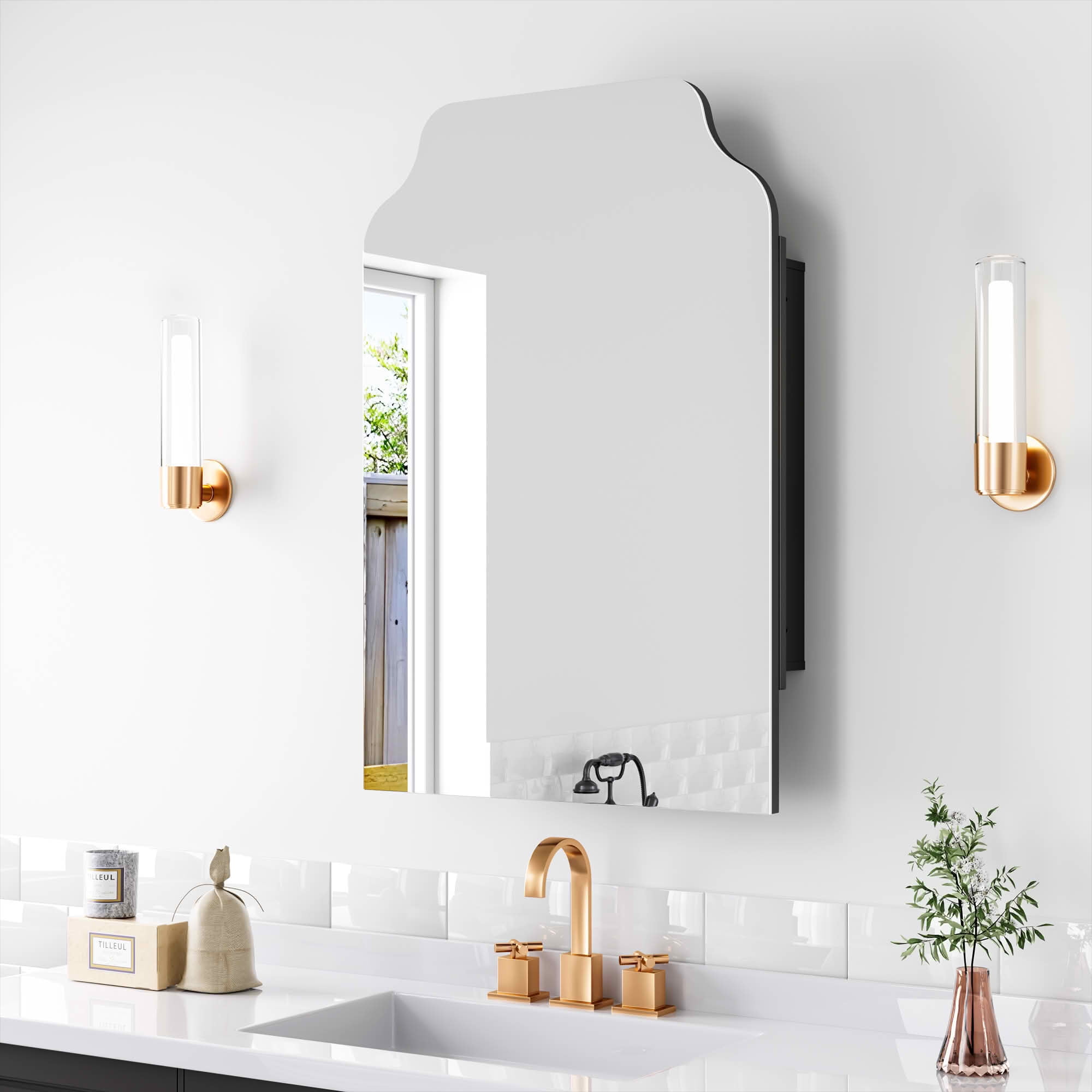 MAYEERTY 36x24x5 Inch Black Metal Lower Right Angle Upper Inner Round Corner Rectangular Medicine Cabinet for Bathroom