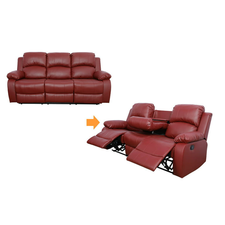Ainehome Red Leather Reclining Sofa