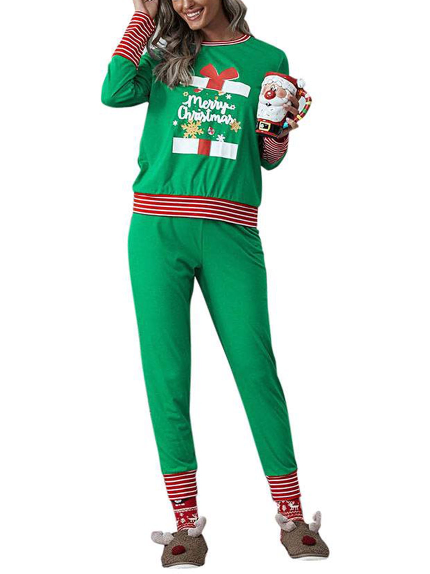 DYMADE Womens Christmas Loungewear Girls Plus Size Nightwear 2Piece