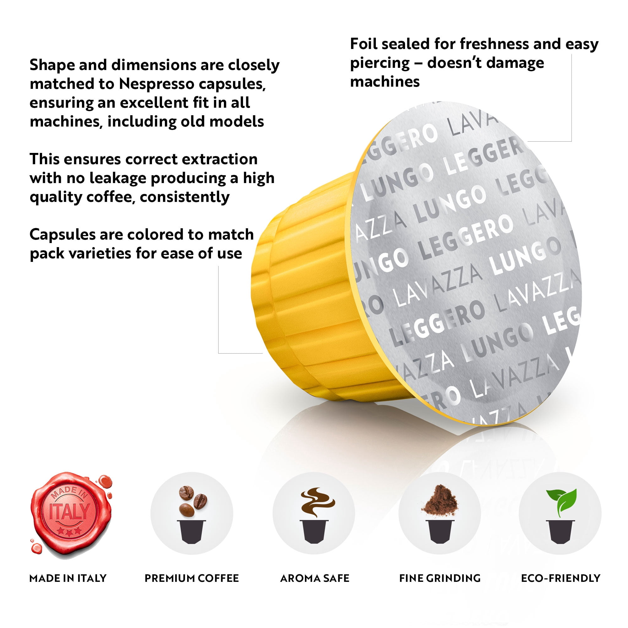 Lavazza Nespresso Compatible Capsules, Leggero Lungo Medium Roast Coffee (Pack of 60)