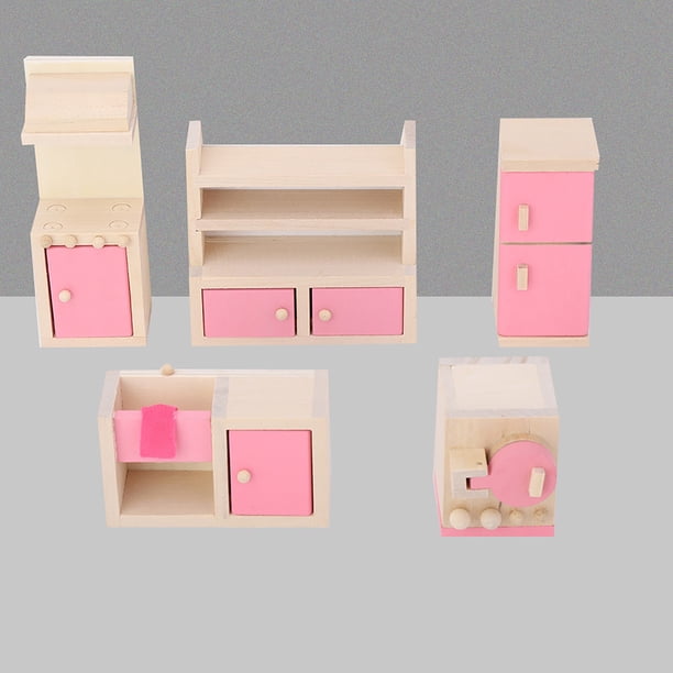 Muebles de casa de muñecas de madera, muebles de casa de muñecas en miniatura de madera de simulación realista Muebles de casa de muñecas Artesanía excepcional