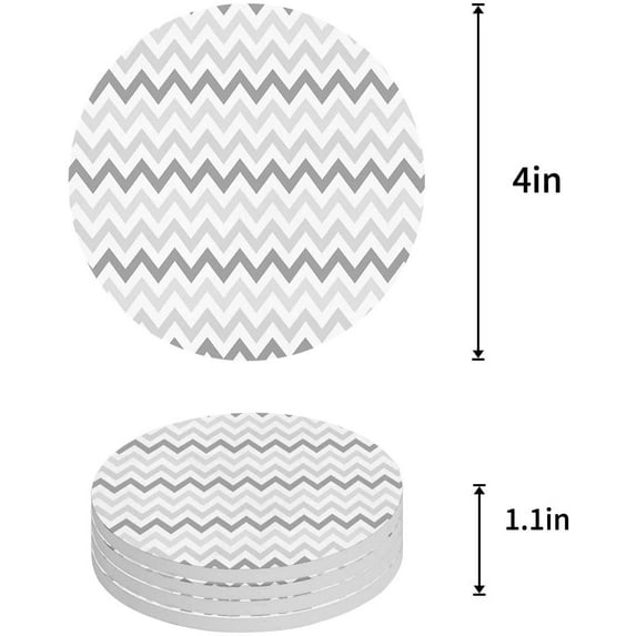 FMSHPON Grey Chevron Pattern Set of 8 Round Coaster for Drinks, Absorbent Ceramic Stone Coasters Cup Mat with Cork Base for Home Kitchen Room Coffee Table Bar Decor
