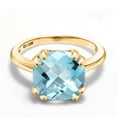 thumbnail image 3 of Gem Stone King 5.15 Ct Cushion Checkerboard Sky Blue Topaz 18K Yellow Gold Plated Silver Double Prong Ring, 3 of 6
