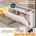 thumbnail image 5 of Twin Corner Bed Frame with Hidden Storage Headboard and 3 Drawers, Metal Corner Daybed with LED Lights & Charging Station, Twin Size Upholstered Bed Frames for Teens/Adults, White, 5 of 9