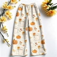 thumbnail image 5 of QWKLEAJ Halloween Pajama Pants Women Flannel Lounge Sleepwear Loose Elastic Waist Long Trousers Festive Party Home Wear Printed Bottom Novelty Holiday Pumpkin Ghost Bat Cat Pajamas, 5 of 6