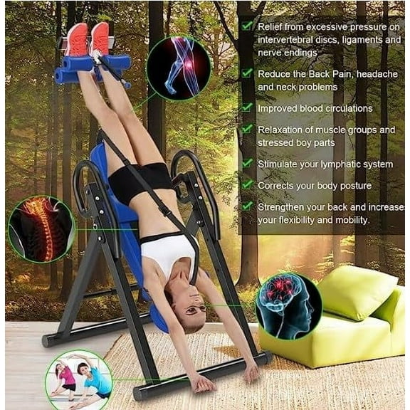 Inversion Table, Foldable Home Gym Pain Relief Fitness, Back Pain Therapy Teeter Relief Extended Ankle Lock Handle, Black/Black&Red/Blue