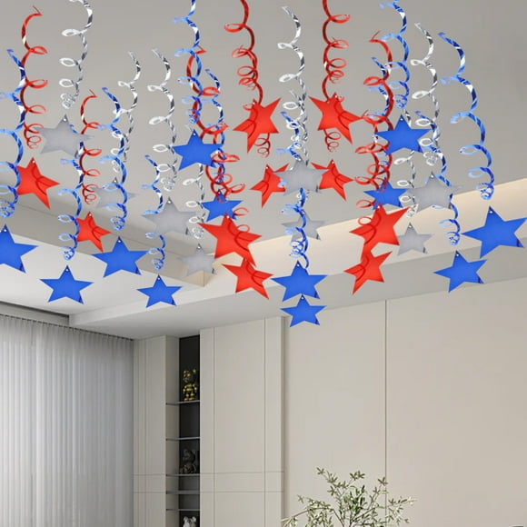 Qaailabf 24pcs PVC Star Ceiling Decorative Pull Set - 95cm/37.4in Multicolor Hanging Decorations for Holiday, Birthday, Independence Day Party - Easy Install Lightweight Ceiling Decor for Home