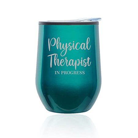 

Stemless Wine Tumbler Coffee Travel Mug Glass with Lid Physical Therapist In Progress (Turquoise Teal)