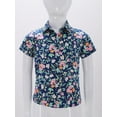 thumbnail image 3 of Raenseen Kids Boys Summer Hawaiian Shirts Floral Print Short Sleeve Button Shirts Tropical Luau Shirts Blouse Tops Type D 8-9, 3 of 7