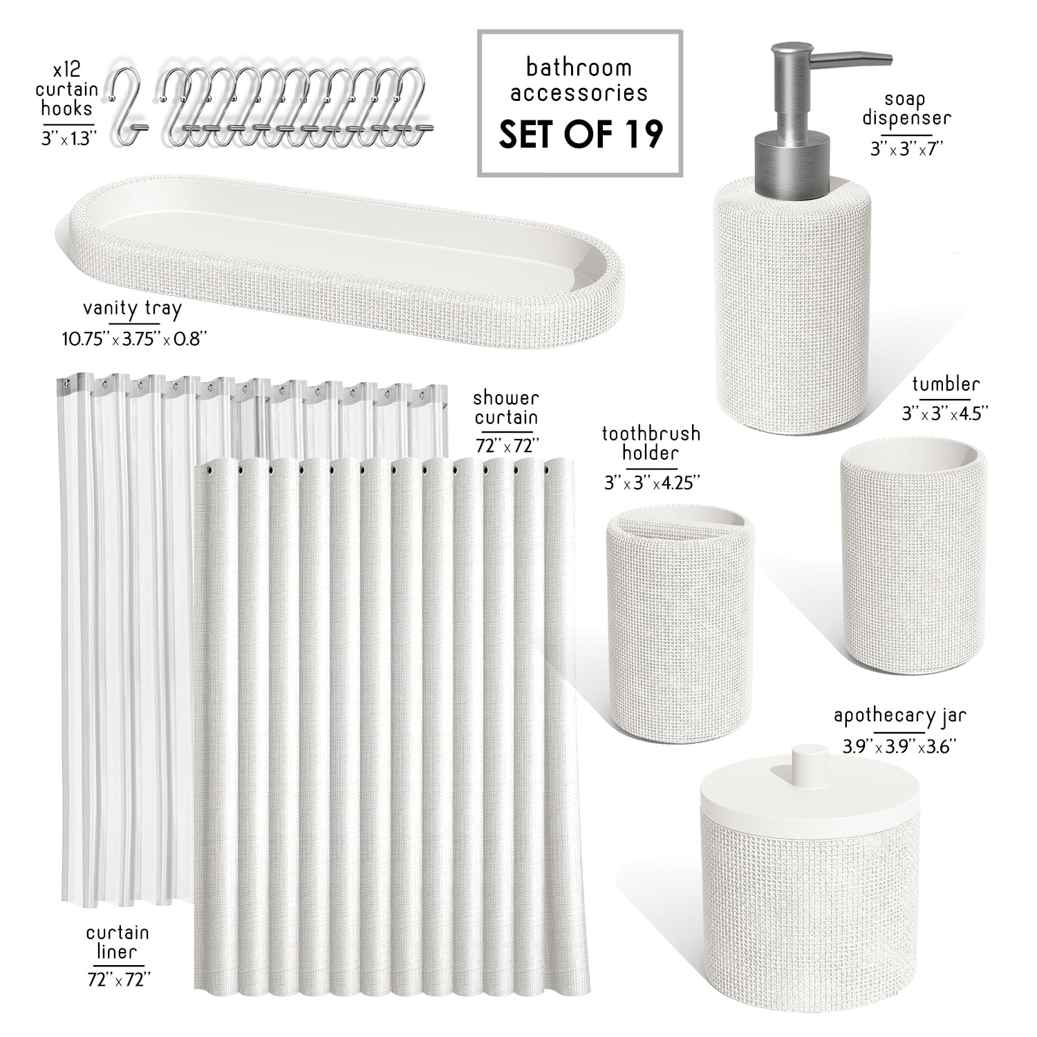 Hearth & Harbor 19 Piece Bathroom Sets with Shower Curtains and Bathroom Accessories, White