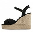 thumbnail image 2 of FSJ Women Peep Round Toe Espadrille Wedge High Heels Cross Strap Buckled Platform Sandals Summer Date Casual Dress Shoes Size 8 Black, 2 of 5