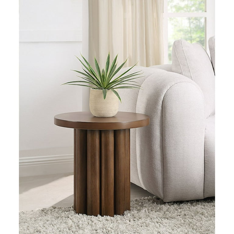 ACME Sanat Contemporary MDF Wood & Veneer Round End Table in Brown