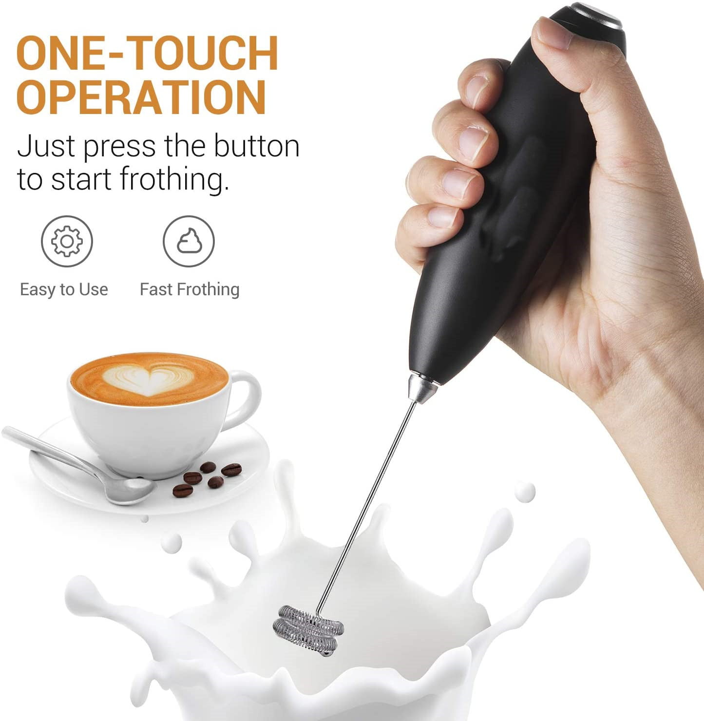  AREYCVK Handheld milk frother Small mixer for drinks Whisk  Frother of Battery Operated,Stainless Steel Frother  forlatte,cappuccino,hot,chocolate, Matcha(BLCAK): Home & Kitchen