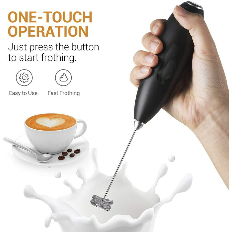 Frother Handheld Operated Electric Milk Foamer For Coffee, Latte, Durable Drink Mixer With Stainless Steel Stand -