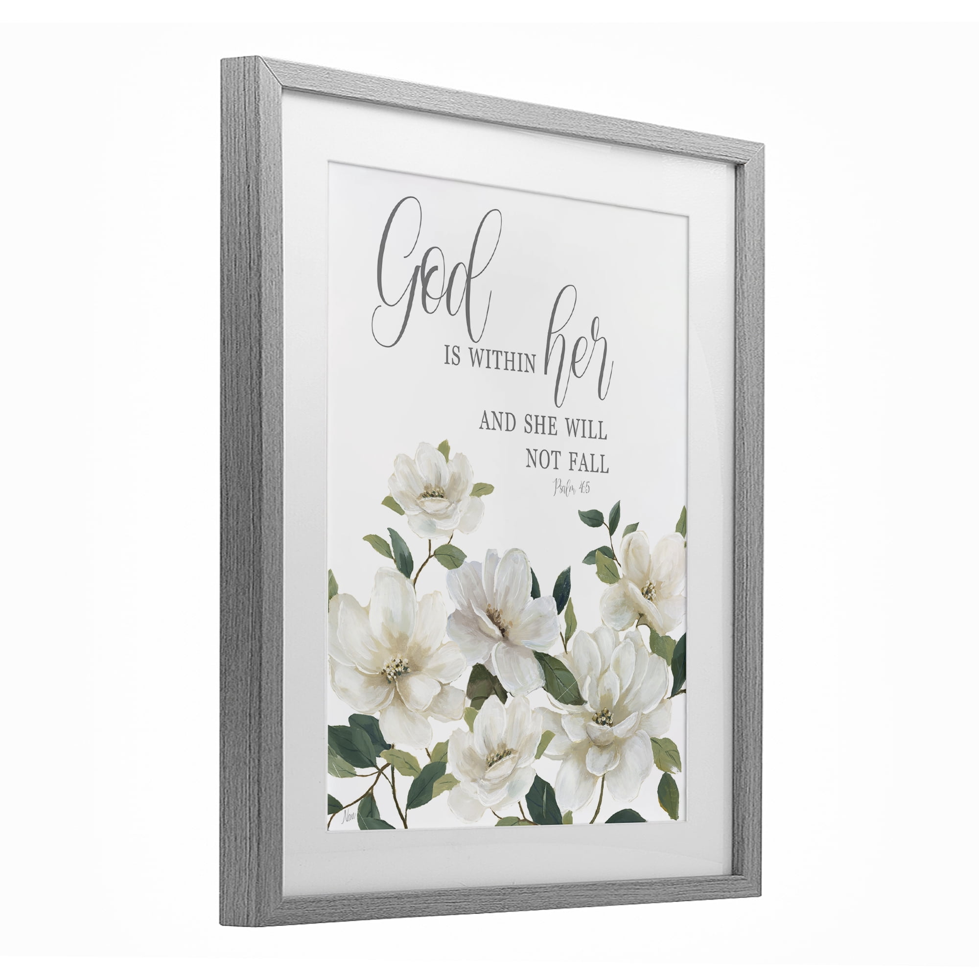Stupell Industries God Is Within Her Gray Framed Print Under Glass, design by Nan