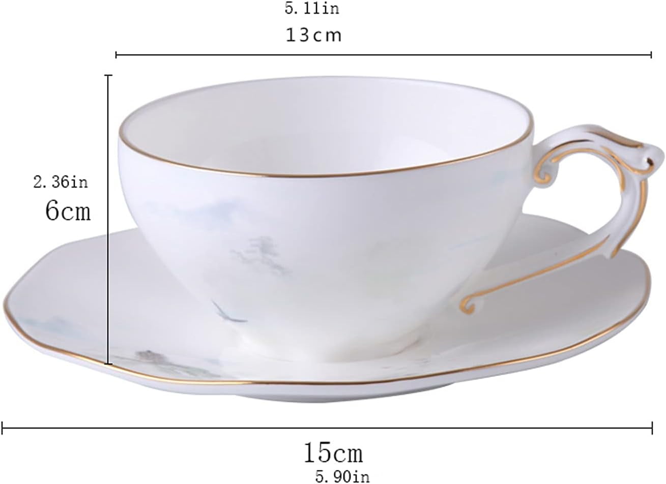 Espresso Cups Set Light Luxury Bone China Glaze Medium Coffee Cup and Saucer Set Creative Home Afternoon Flower Tea Cup Spoon