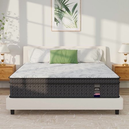 6V-Sermmoo 14 inch King Size Mattress Hybrid Mattress in a Box with Memory Foam and Pocket Springs, Medium Adults