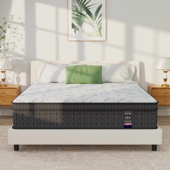 6V-Sermmoo 14 inch King Size Mattress Hybrid Mattress in a Box with Memory Foam and Pocket Springs, Medium Adults