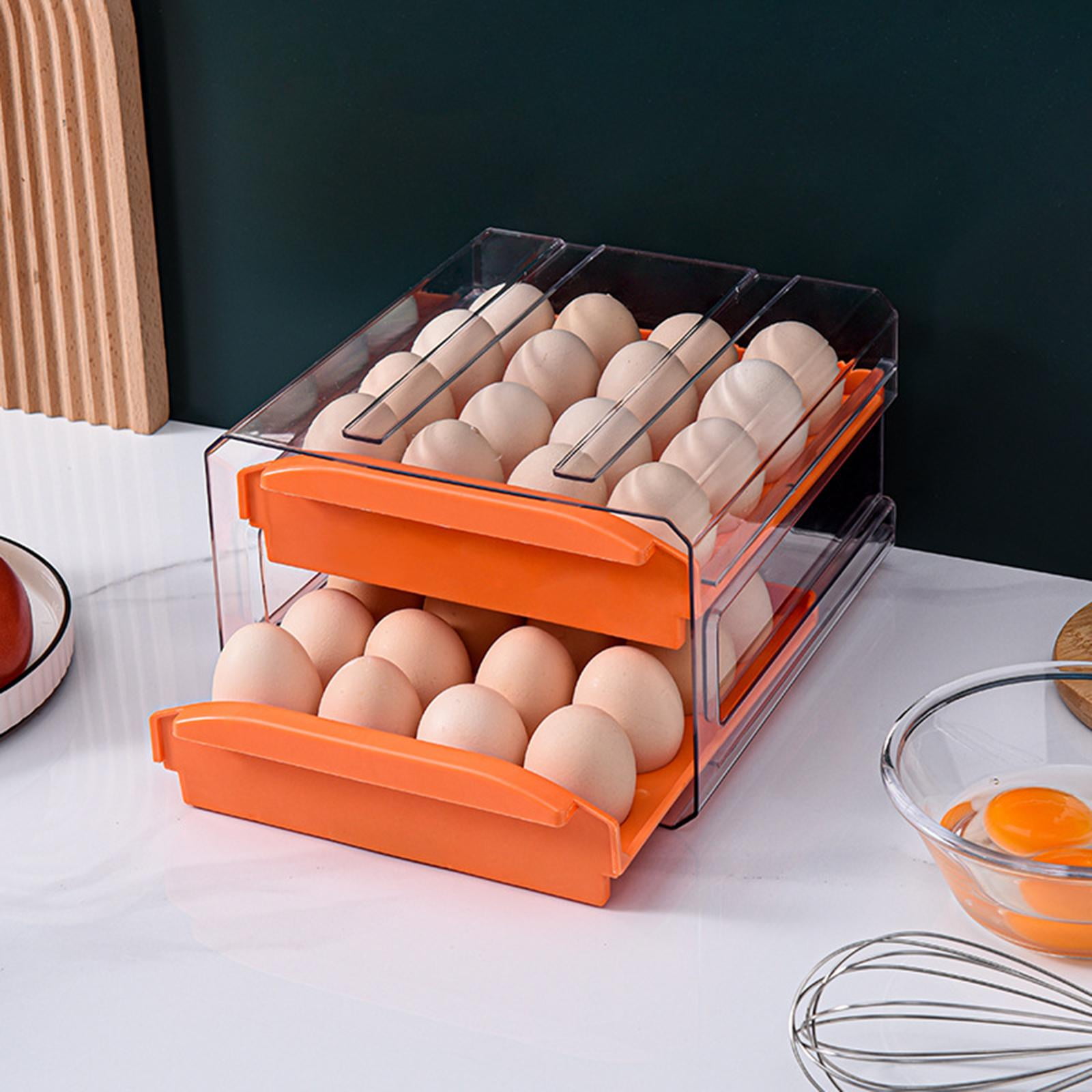 Fiocias Transparent 32 Lattice Egg Drawer Fridge Organizer Space Saver Refrigerator Egg Orange