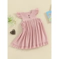 thumbnail image 3 of Suealasg Kids Girls Summer Clothes 6M 1T 2T 3T 4T Flying Sleeve Round Neck Button Decor A-Line Dress Toddler Girls Casual Party Dress Clothing, 3 of 9