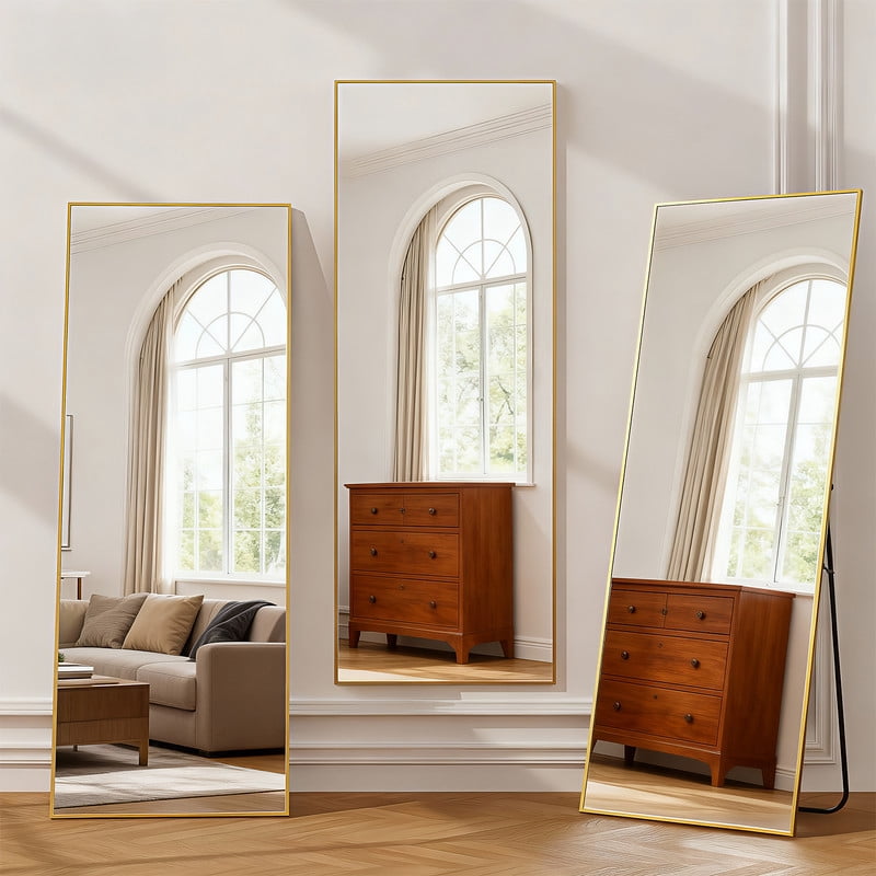 Rect Full Length Mirror, 59"x16" Large Floor Mirrors, For Wall Door Bedroom Bathroom Living Room (Gold)