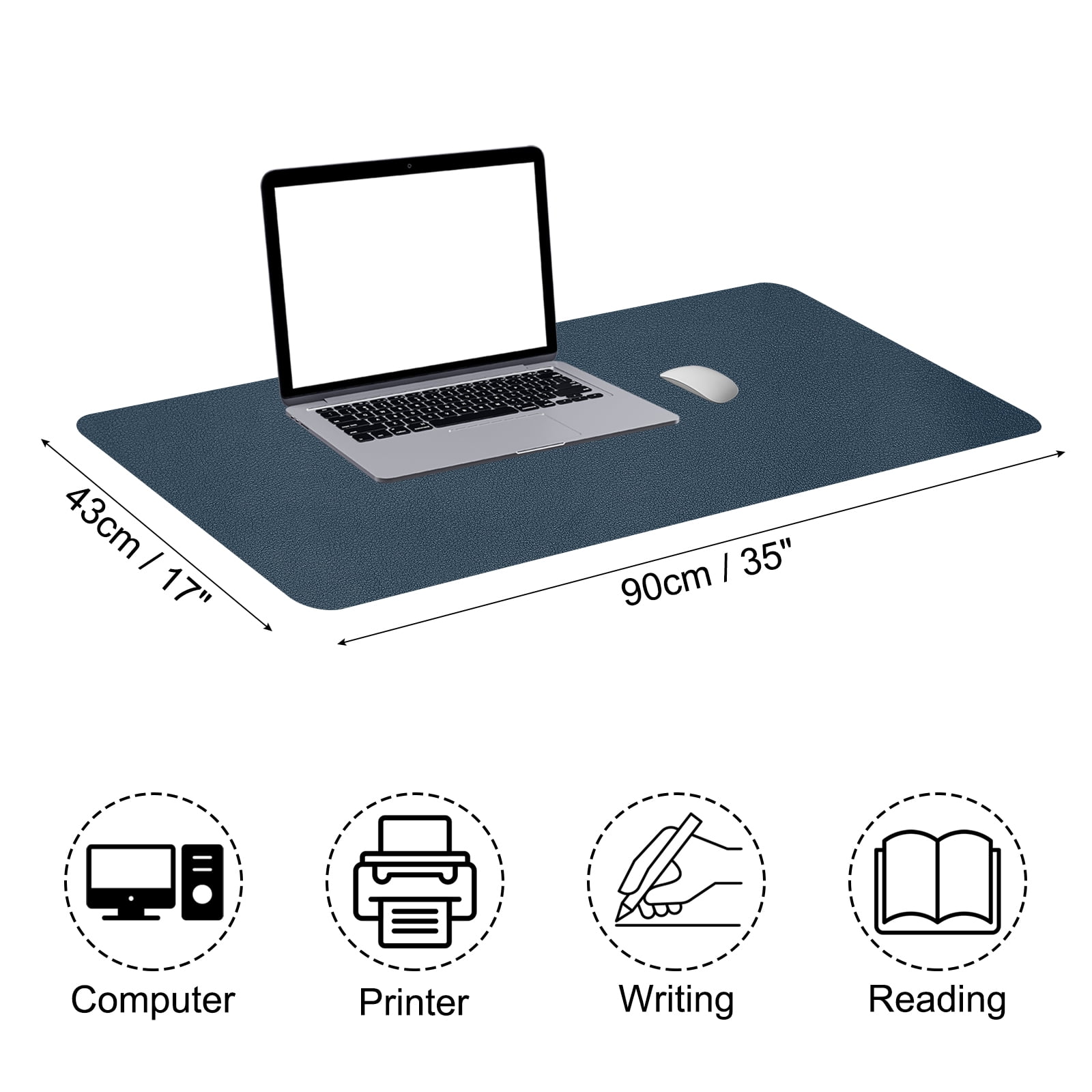 Uxcell 35"x17" Large Desk Mat, PU Leather Dual Side Large Desk Pad, Dark Blue