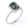 thumbnail image 4 of JeenMata Vintage 1.75 Carat Emerald Cut Lab Created Alexandrite and Moissanite Pave Halo Engagement Ring in 18k White Gold over Silver, 4 of 4