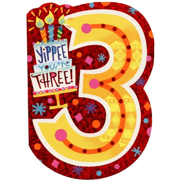 Paper House Productions Yippee You're Three Die Cut Foil Age 3 / 3rd Birthday Card