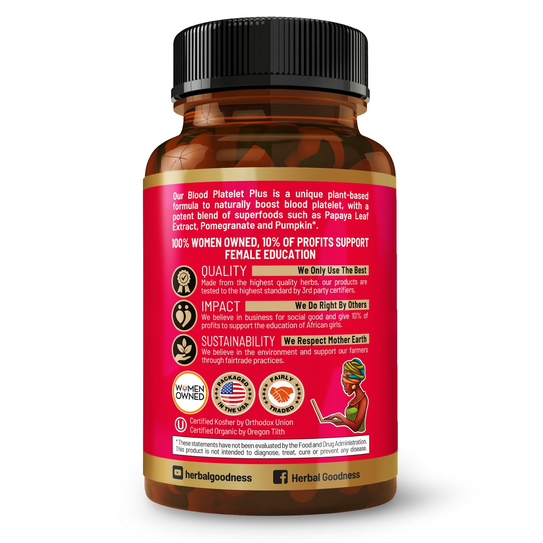 Blood Platelets Supplements, Papaya Leaf, Papaya Pills, Blood Support Formula, Cleanse, Detox Capsule, 60/500mg,  Herbal Goodness