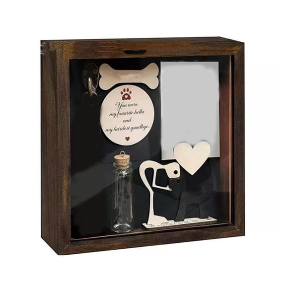 Necvior Pet Memorial Shadows Box with Tages & Collar Display Dog Wooden Pet Picture Frame Ornament as Loss Pet Keepsakes Gift