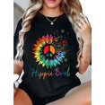 thumbnail image 1 of Regular Size Women's Cotton Graphic T-Shirt, Short Sleeve Crew Neck Casual Top, All-Season, Stretch Knit, Geometric Pattern, Round Neck, Summer & Spring Fashion, 1 of 6