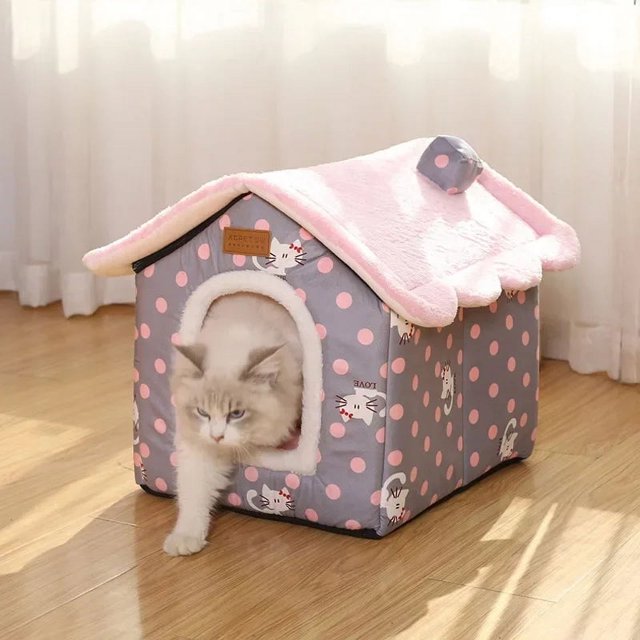 Foldable Dog House Kennel Bed Mat For Small Medium Dogs Cats Winter Warm Cat bed Nest Pet Products Basket Pets Puppy Cave Sofa ShopWise Round
