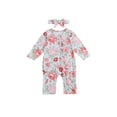thumbnail image 1 of Seyurigaoka Ruffled Flower Print Long Sleeve Round Neck Jumpsuit + Headband, 1 of 6