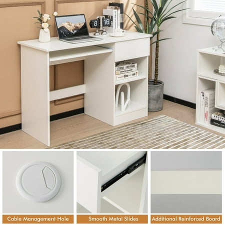Costway Computer Desk Home Office Workstation Study Laptop Table w/Keyboard Tray Drawer - White