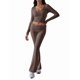 thumbnail image 2 of Conjunto Deportivo de 2 Piezas para Mujer, Camiseta de Larga, Pantalones Acampanados con Solapa, Chándal Informal, Color Café, Talla M, 2 of 8