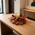 thumbnail image 5 of AYktou Fall Candle Rings, 10 Inch Artificial Maple Leaves Berries Pumpkin Wreath Candlestick, Thanksgiving Table Decor Farmhouse Candle Holder Halloween Gift for Front Door Festival Home Decor, 5 of 7