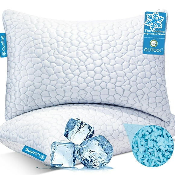 Pillow QUTOOL Gel Cooling Espuma viscoelástica triturada ajustable, paquete de 2