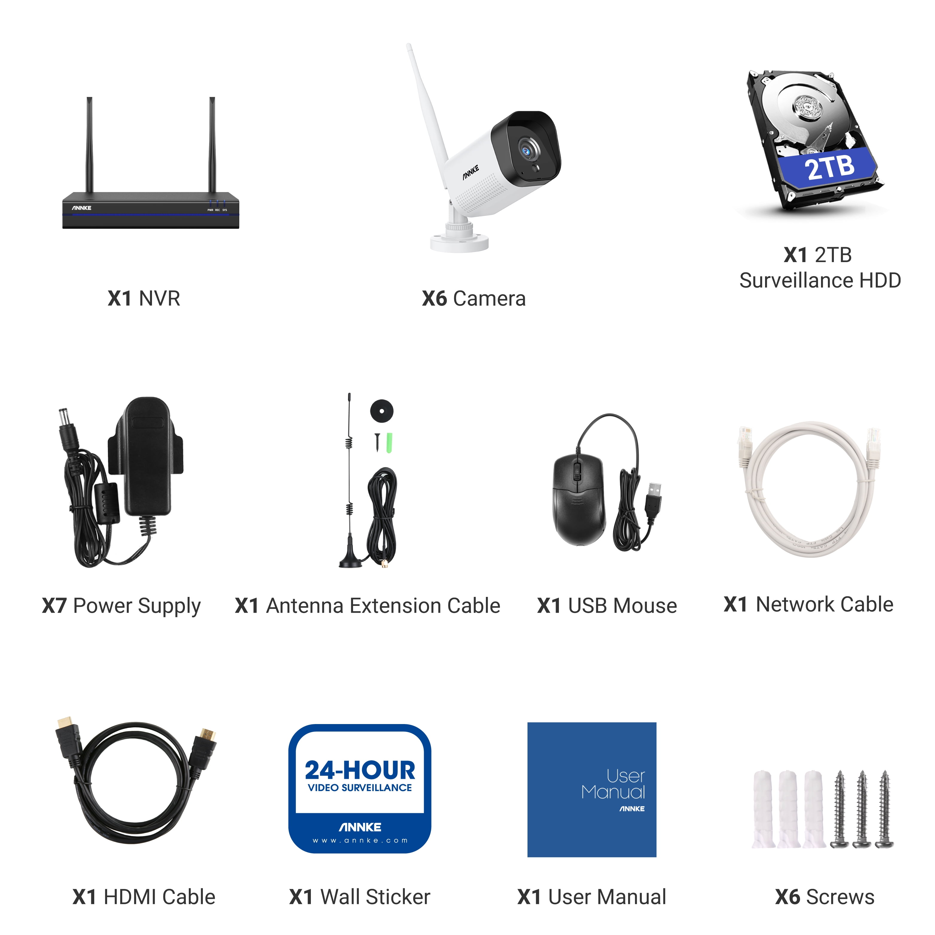 ANNKE WS200 8 Channel 5MP Wireless NVR Security System with 6pcs 3MP HD WiFi IP Cameras 100 ft Night Vision H.264+ Smart Motion Alerts Audio Record AI Human Detection IP66 Waterproof  with 2T HDD