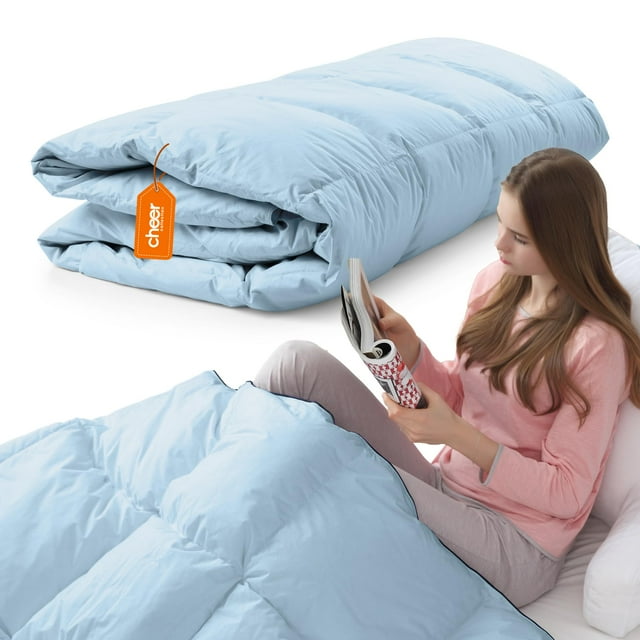 Cheer Collection Down Alternative Comforter - Ultra-Soft & Cozy Twin Size Duvet Insert, Lightweight Down Comforter for All-Season Warmth, Plush Bedding Twin Comforter, Light Blue