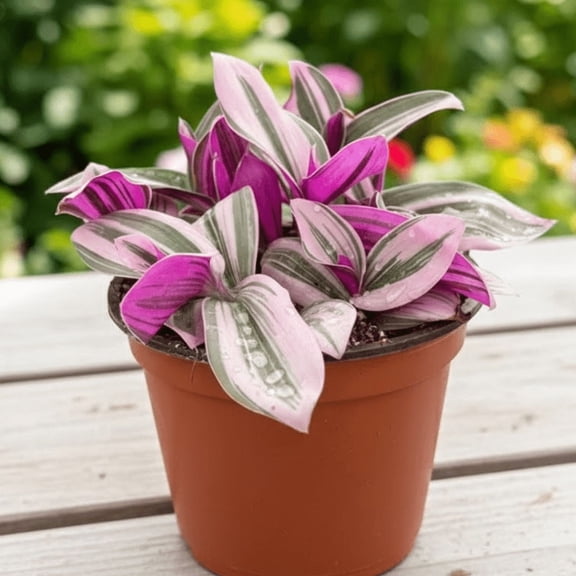 Pink Wandering Jew Plant Live, Wandering Jew Live Plant, Tradescantia Nanouk, 4-7 inches in Height, 4 inches Pot for Planting