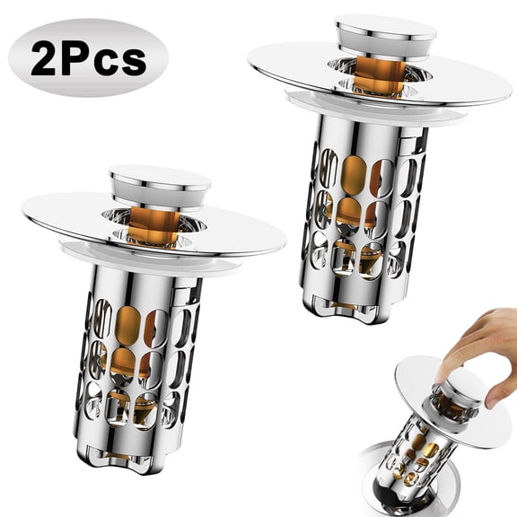 Yalumo 2Pcs Bathroom Sink Stopper, 3 In 1 Sink Stopper Bathroom Drain, Pop Up Sink Drain Stopper with Removable Stainless Steel Filter Basket Hair Catcher for 1.1'' to 1.5'' Basin