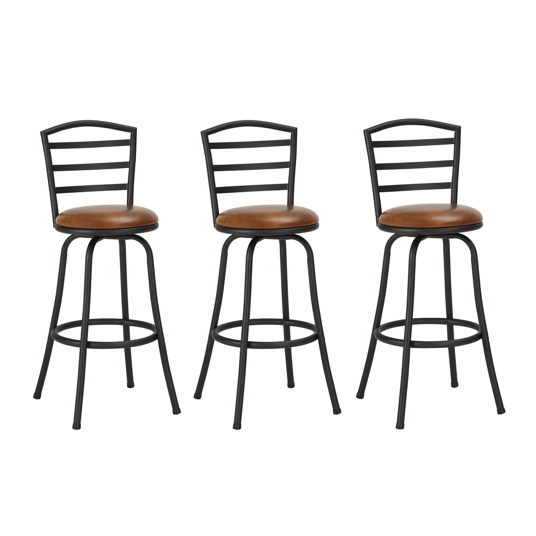 Mainstays 3 Pack Adjustable 24" or 29" Barstool, Black Metal and Camel Faux Leather Seat