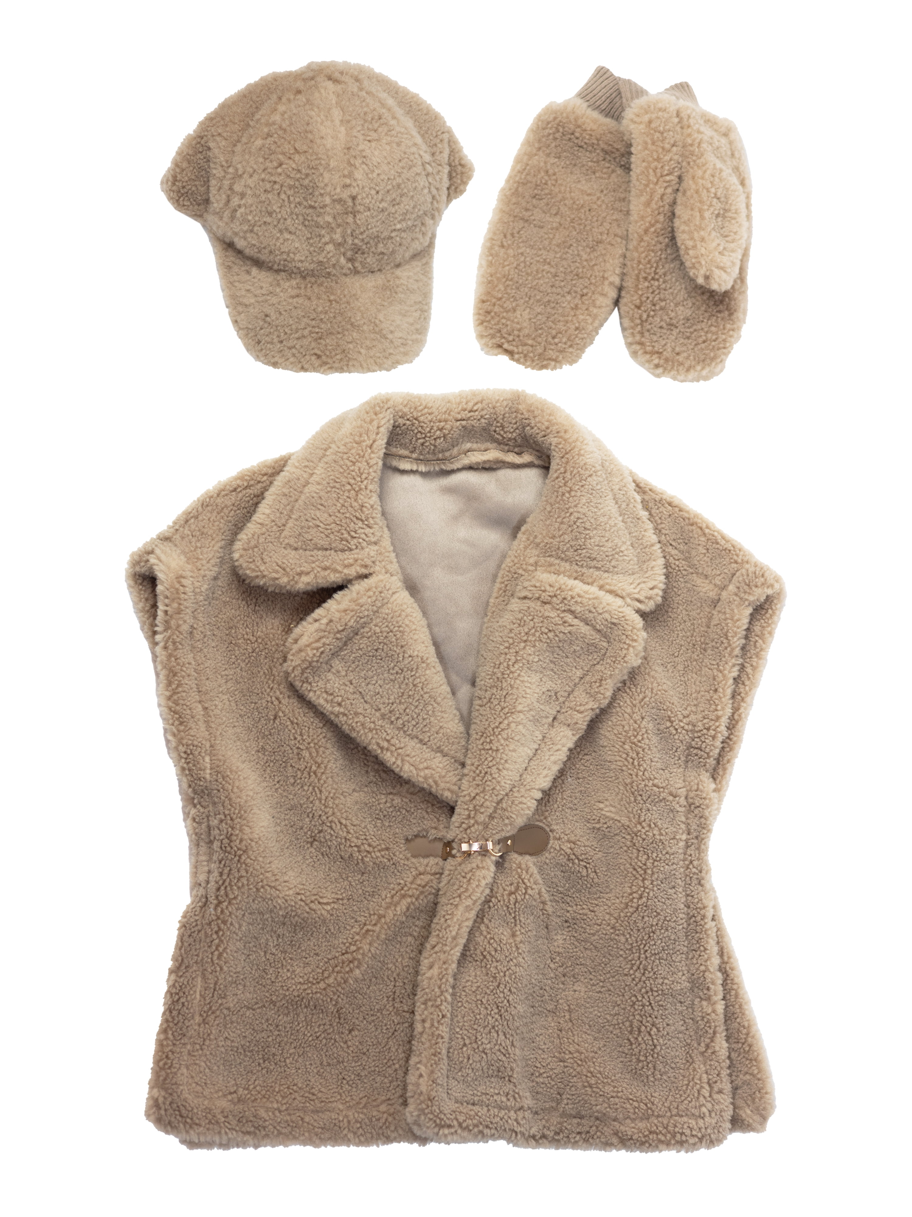 Time and Tru Womens Faux Shearling Vest, Tan