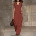 thumbnail image 2 of Kezqiaxn Womens Summer Outfits Sleeveless V-Neck Tops and Wide Leg Pants with Pockets Loungewear Set 2 Piece Sets for Women, 2 of 6